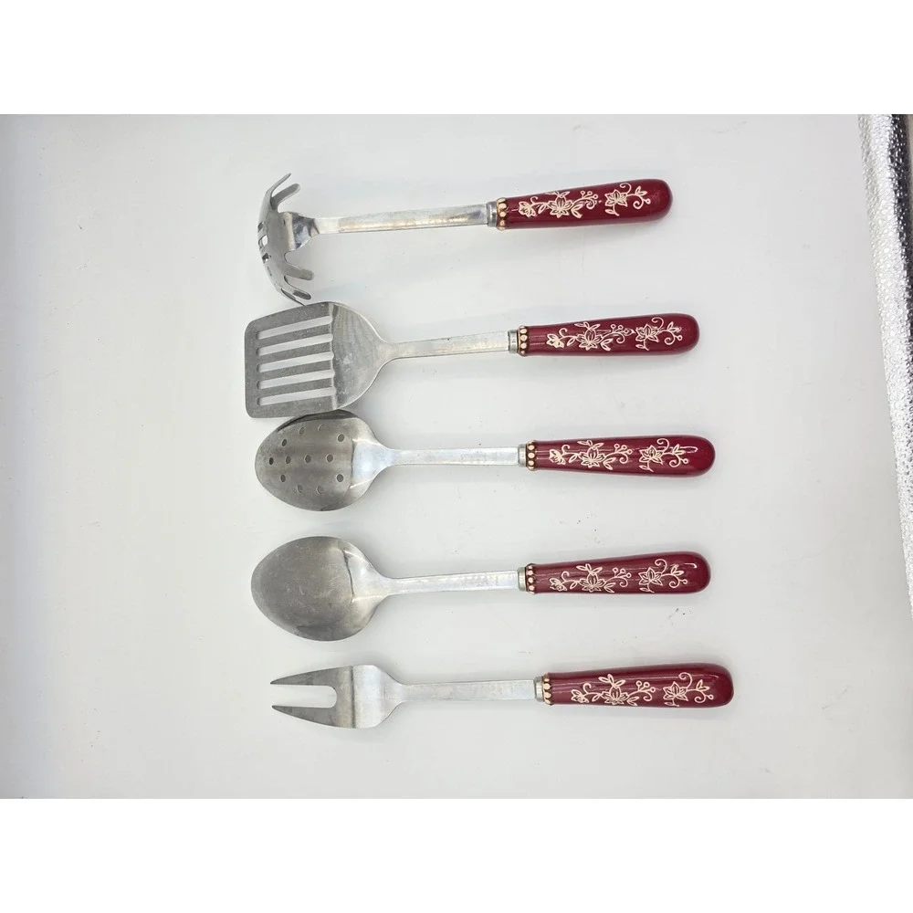Temp-tations by Tara Old World Cranberry Stainless Steel Ceramic Utensil 5pc P2